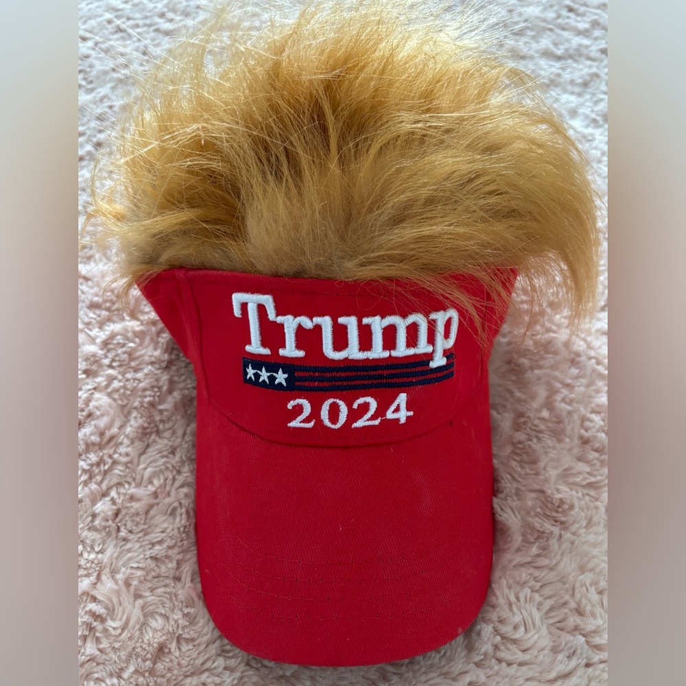 President Donald Trump 2024 Red Embroidered Hat with Faux Hair Adjustable Back